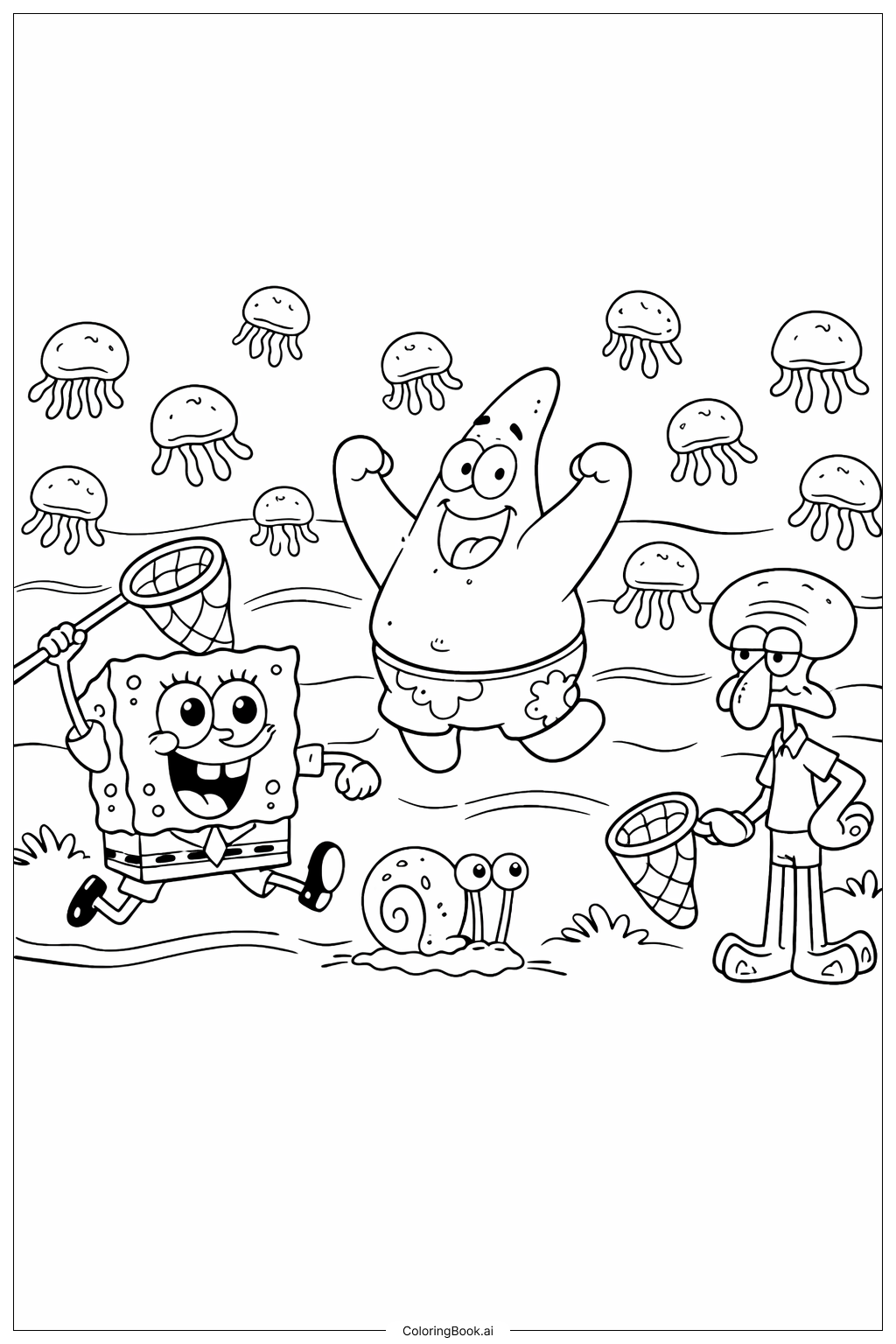  海绵宝宝角色 水母海域填色页 