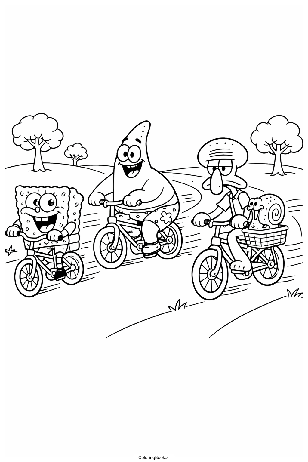 海绵宝宝人物骑自行车填色页 
