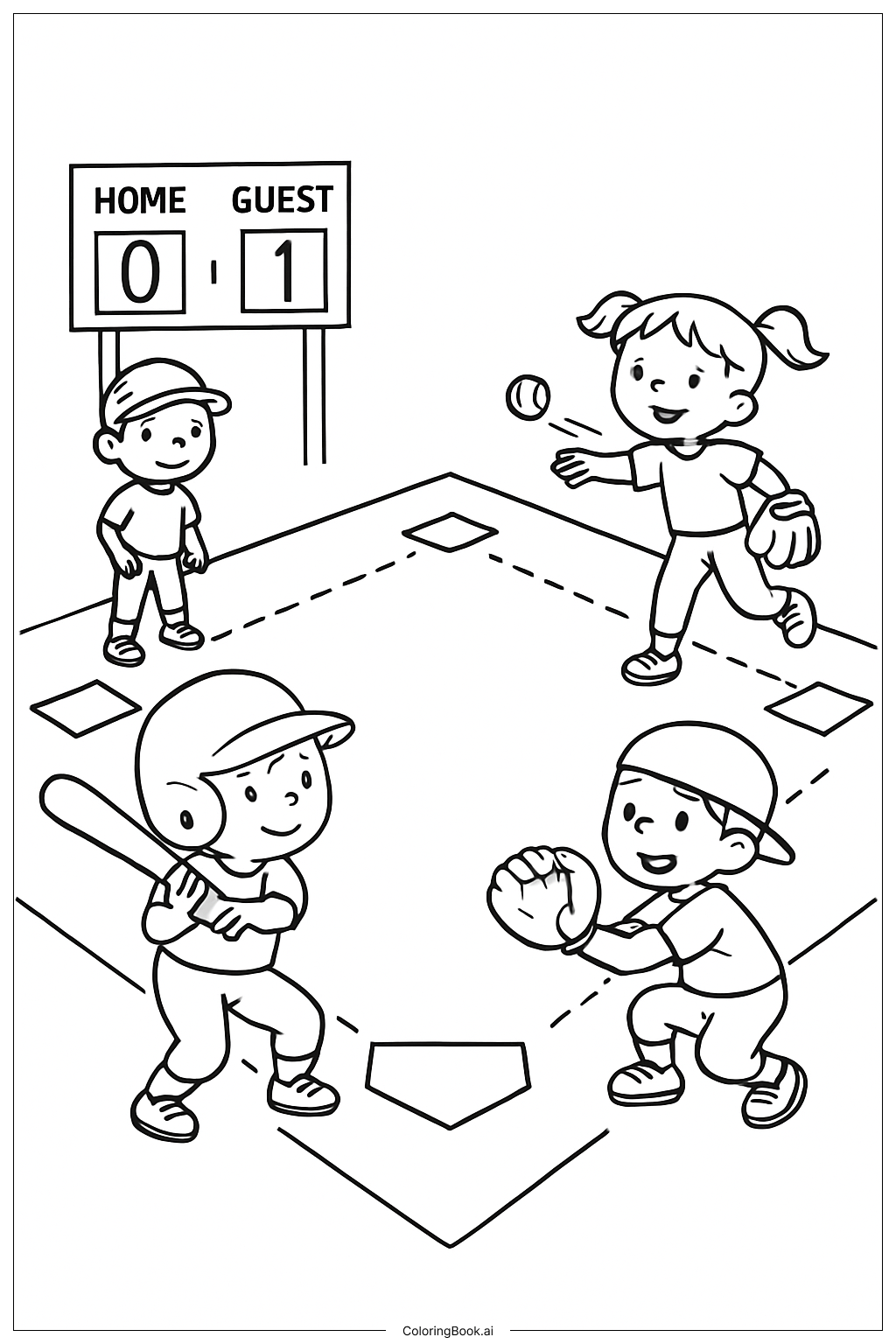  Página para colorir de Campo de Beisebol Esportivo 