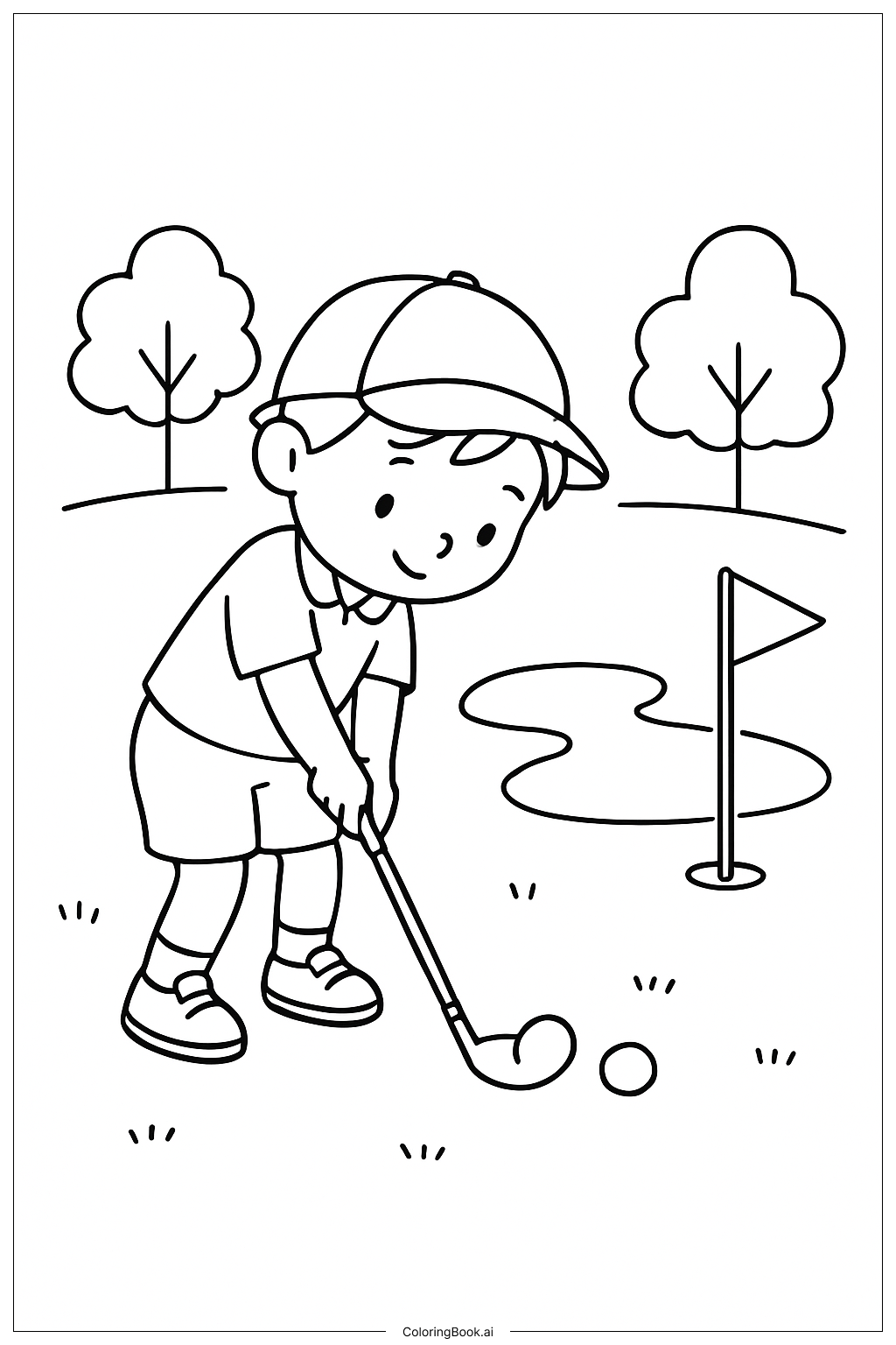  Página para colorir de Campo de Golfe Esportivo 