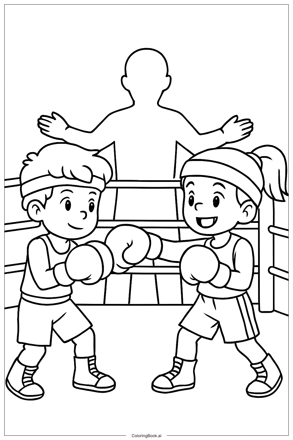  Página para colorir de Partida de Pequenos Boxeadores Esportivos 