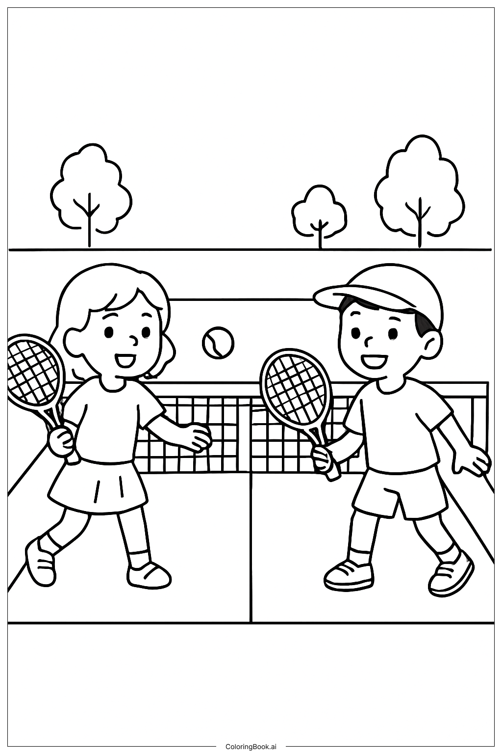  Página para colorir de Pequena Partida de Tênis Esportiva 