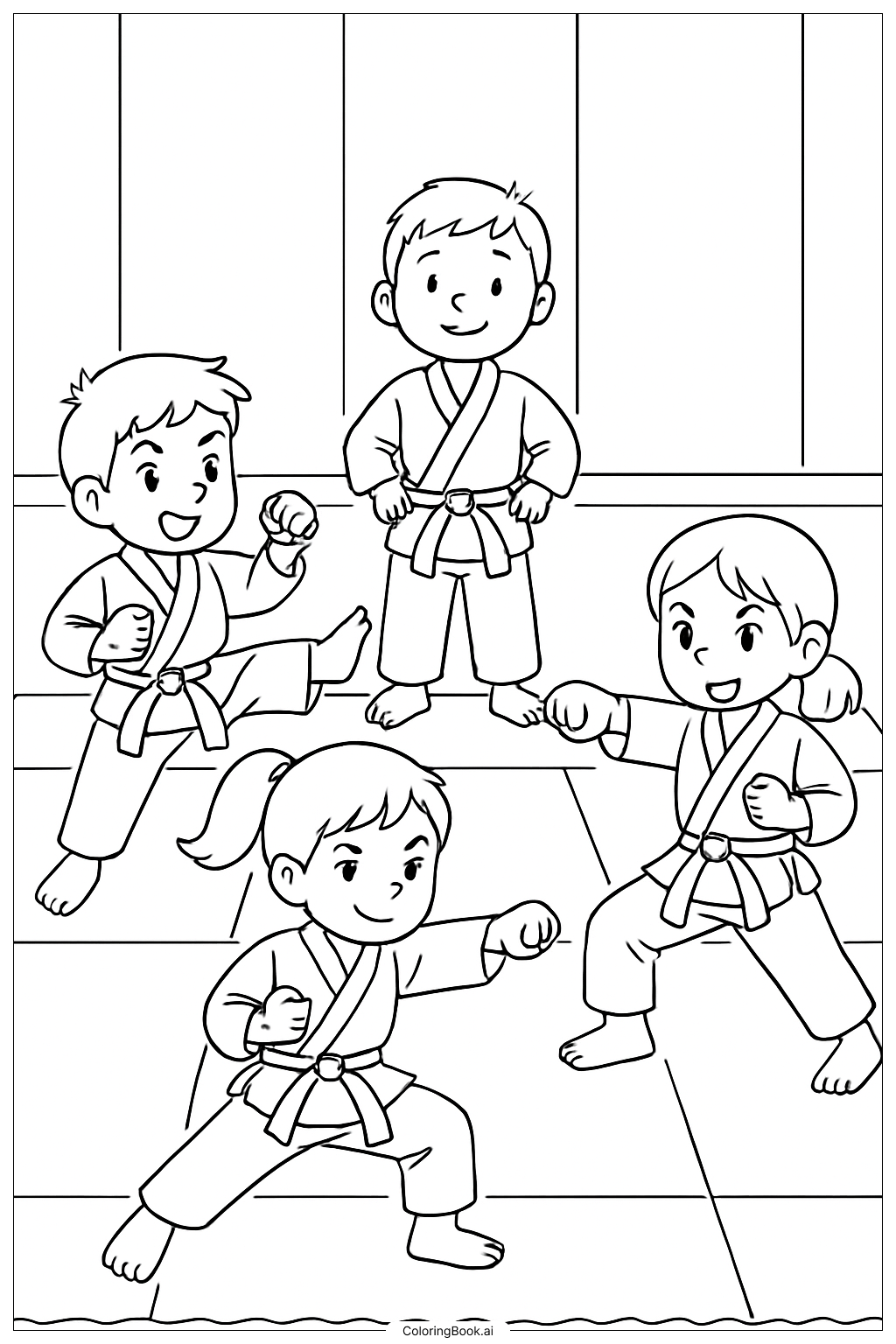  Página para colorir de Aula de Artes Marciais Esportivas 