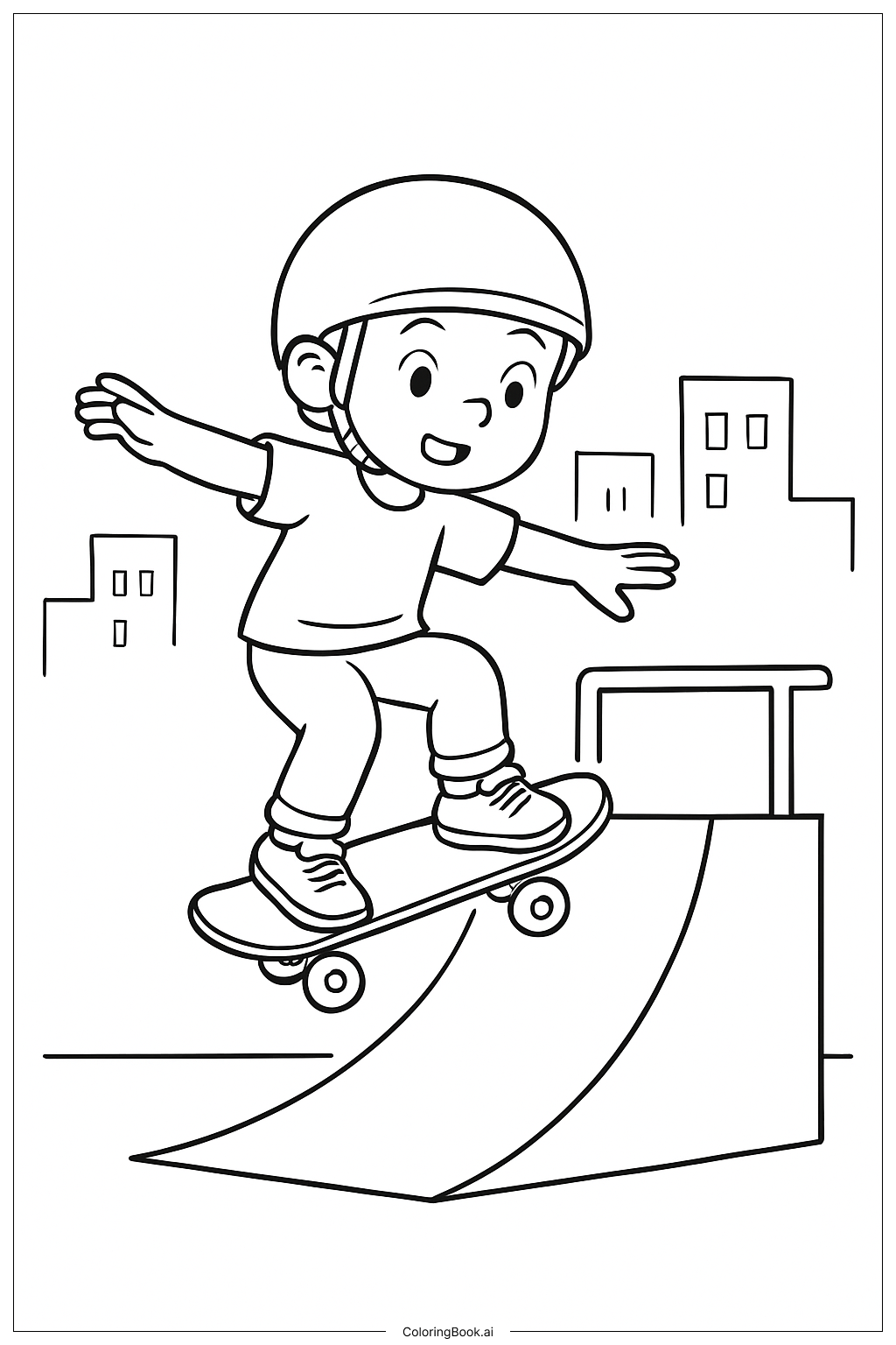  Página para colorir de Truque no Parque de Skate Esportivo 