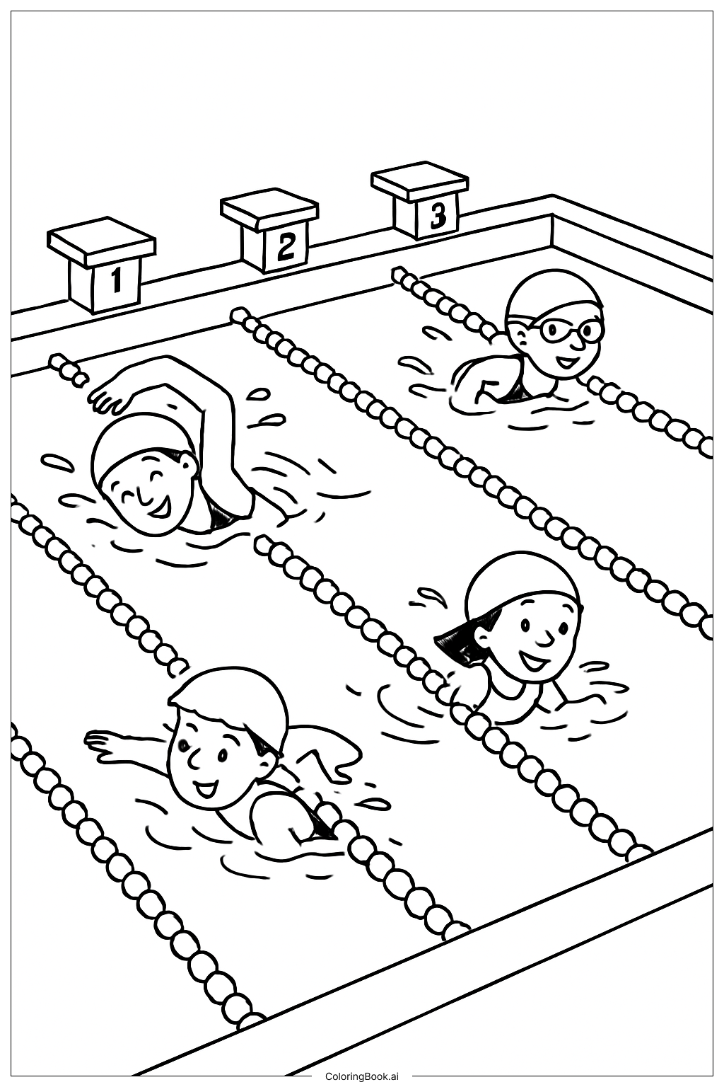  Página para colorir de Corrida de Natação Esportiva 