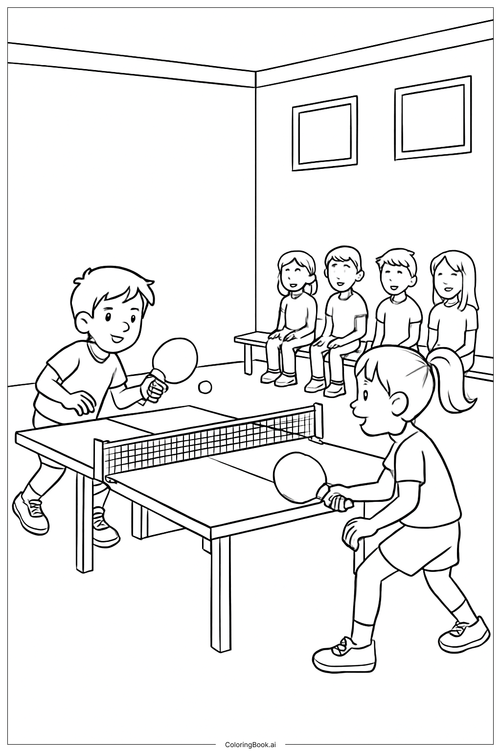  Página para colorir de Rali de Tênis de Mesa Esportivo 