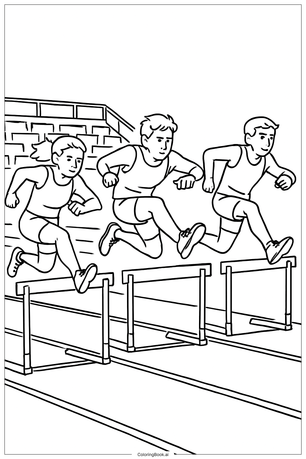  Página para colorir de Corrida de Atletismo com Barreiras 