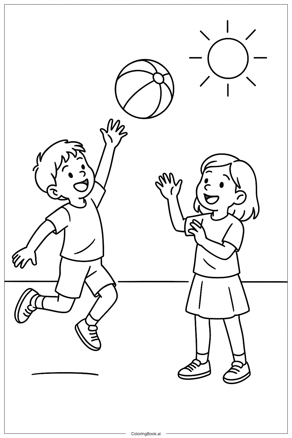 春假海灘排球遊戲著色頁
