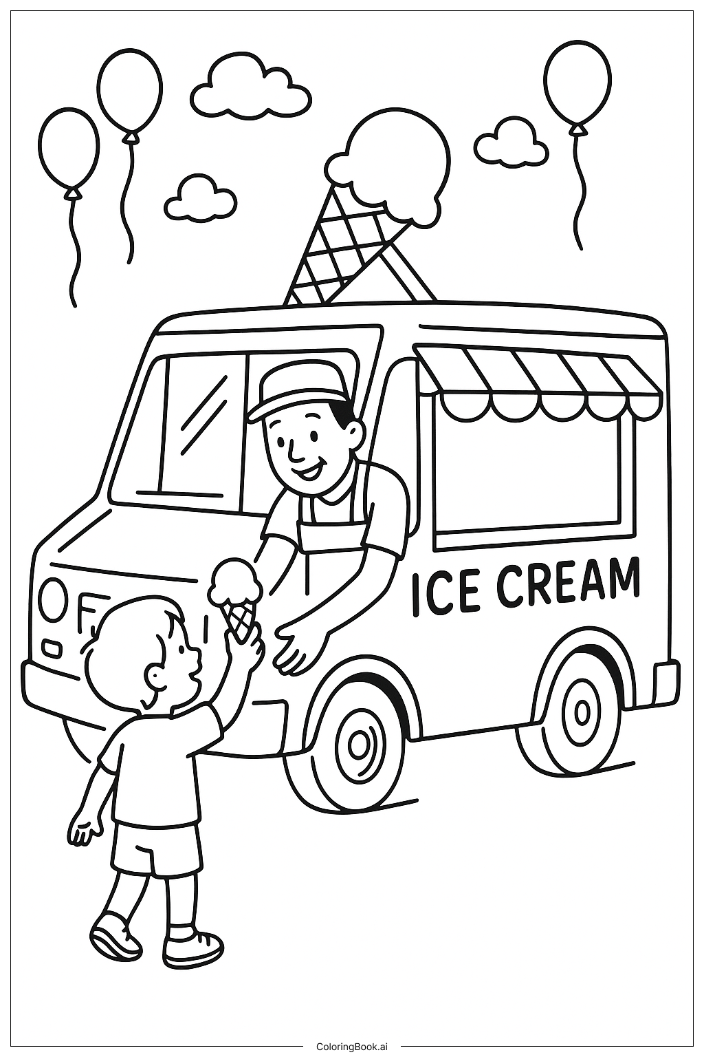  Page de coloriage Camion de Glaces pour les Vacances de Printemps 