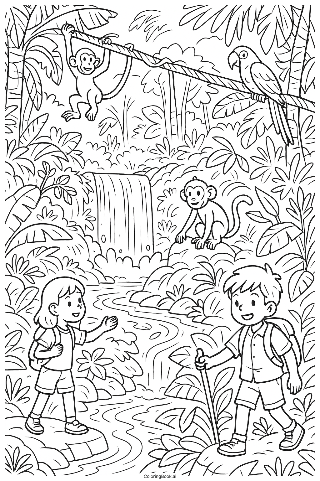  Page de coloriage Expédition dans la Jungle pendant les Vacances de Printemps 