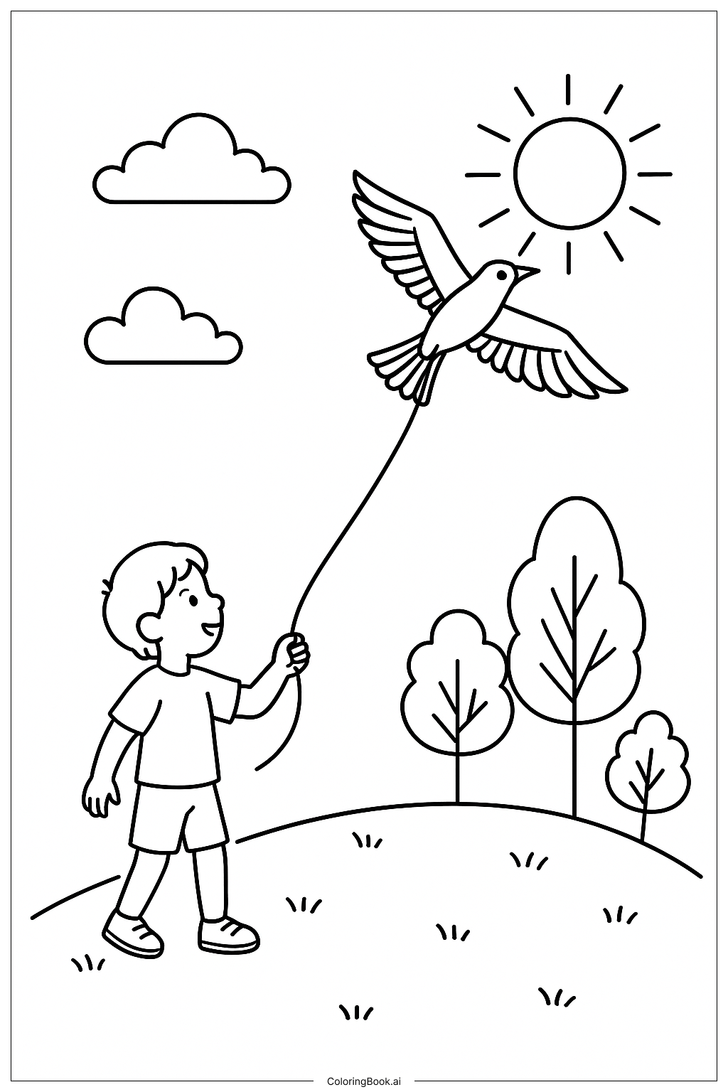  Page de coloriage Cerf-volant de vacances de printemps 