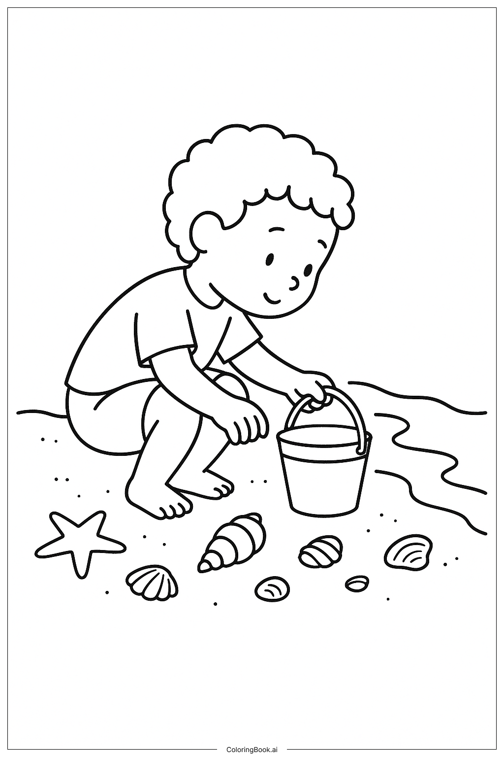  Page de coloriage Chasse aux coquillages pendant les vacances de printemps 