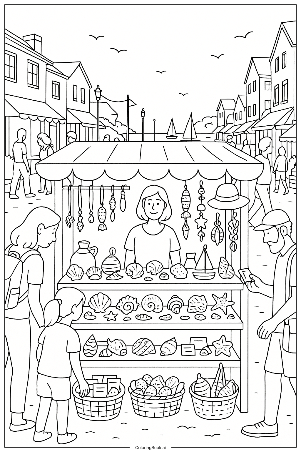  Page de coloriage Marché aux coquillages des vacances de printemps 