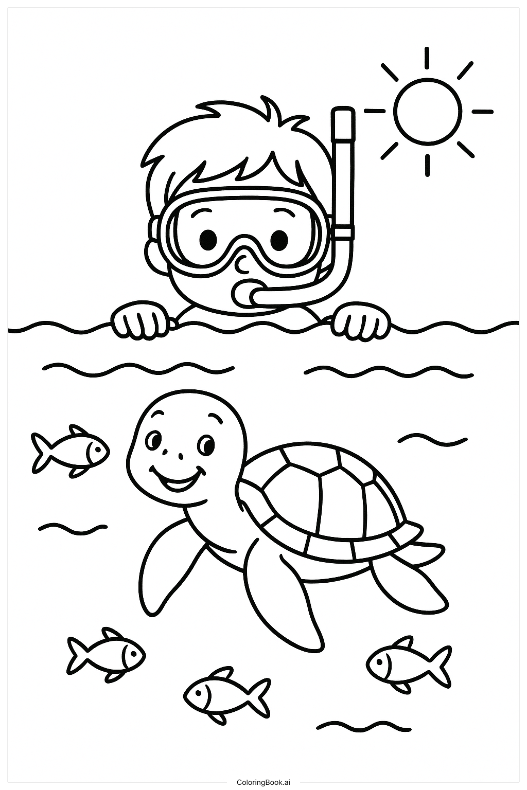  Page de coloriage Aventure de plongée avec tuba pendant les vacances de printemps 