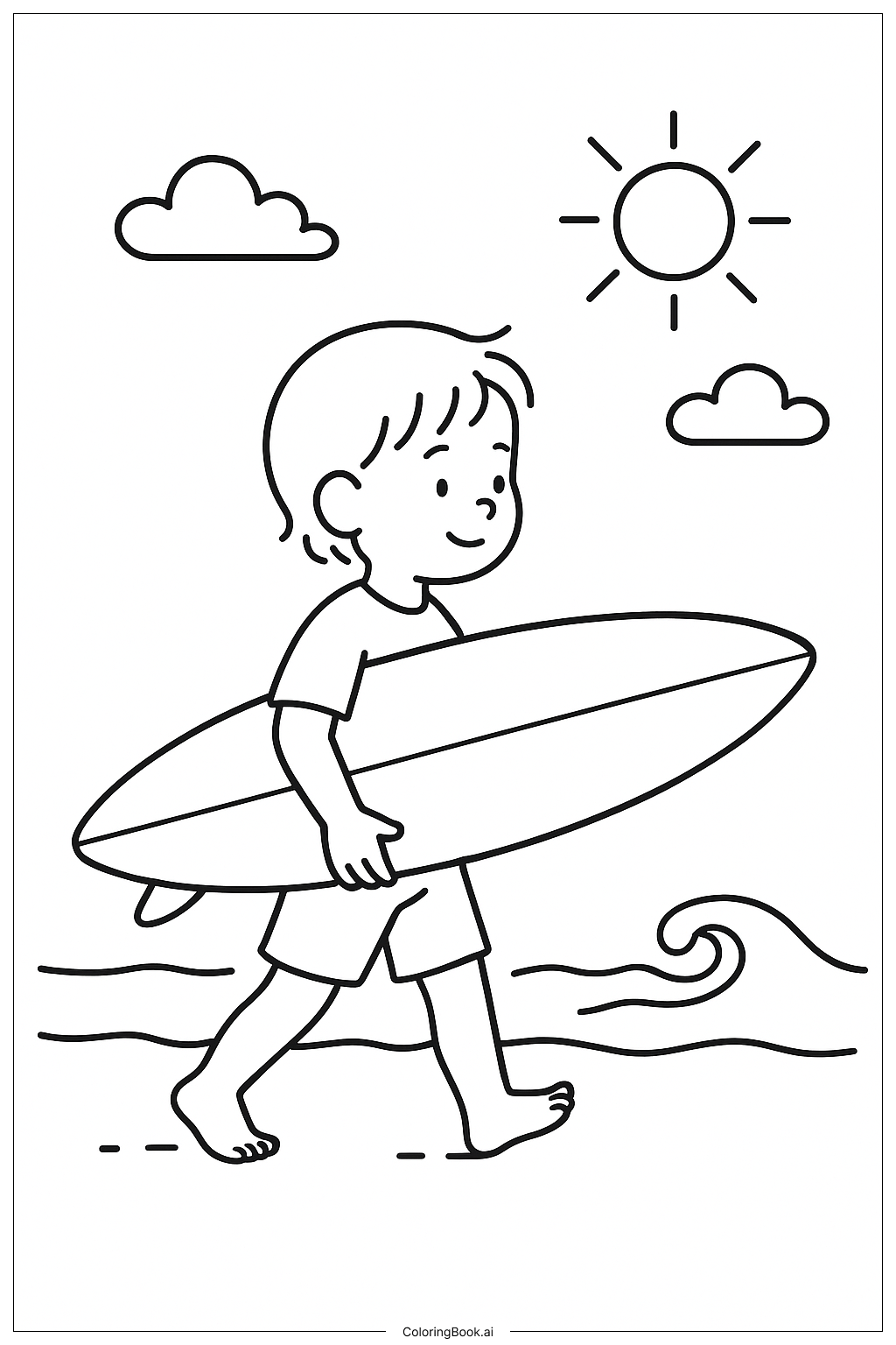  Page de coloriage Planche de surf pour les vacances de printemps 
