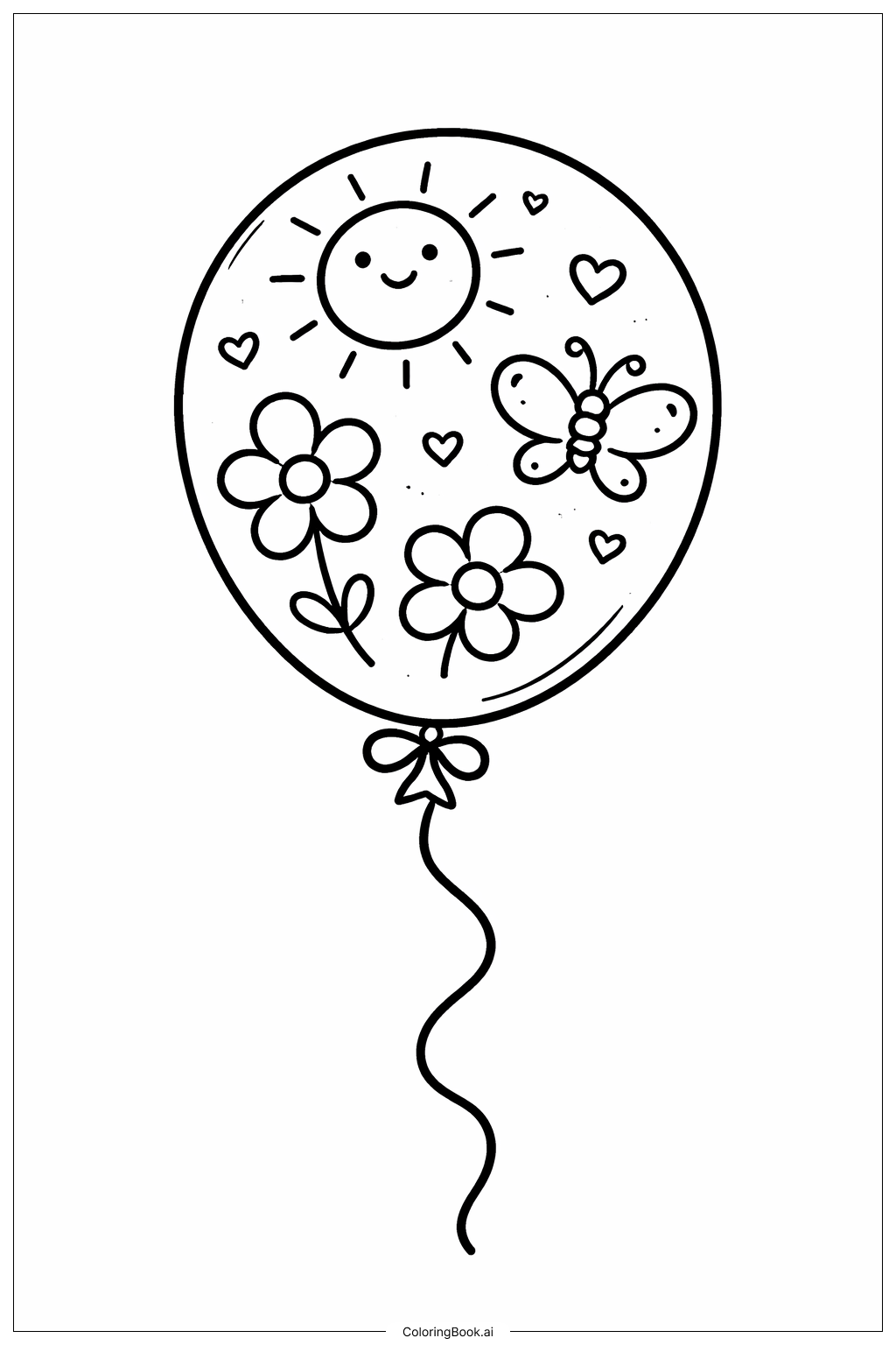  春のバルーンの塗り絵ページ 