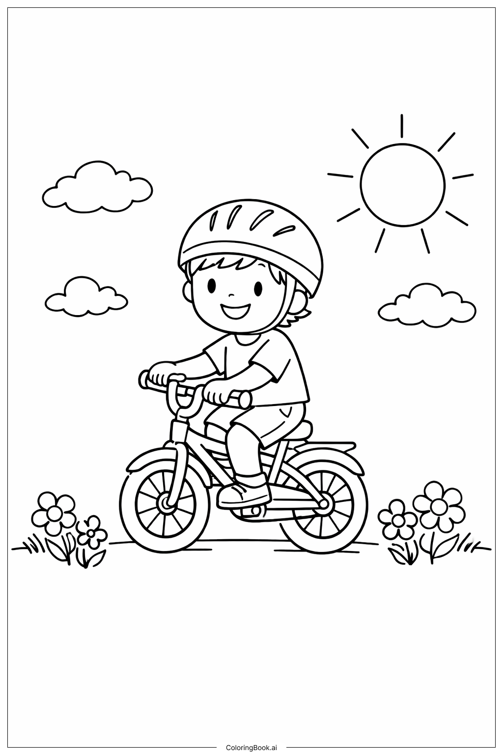  春の自転車散歩の塗り絵ページ 