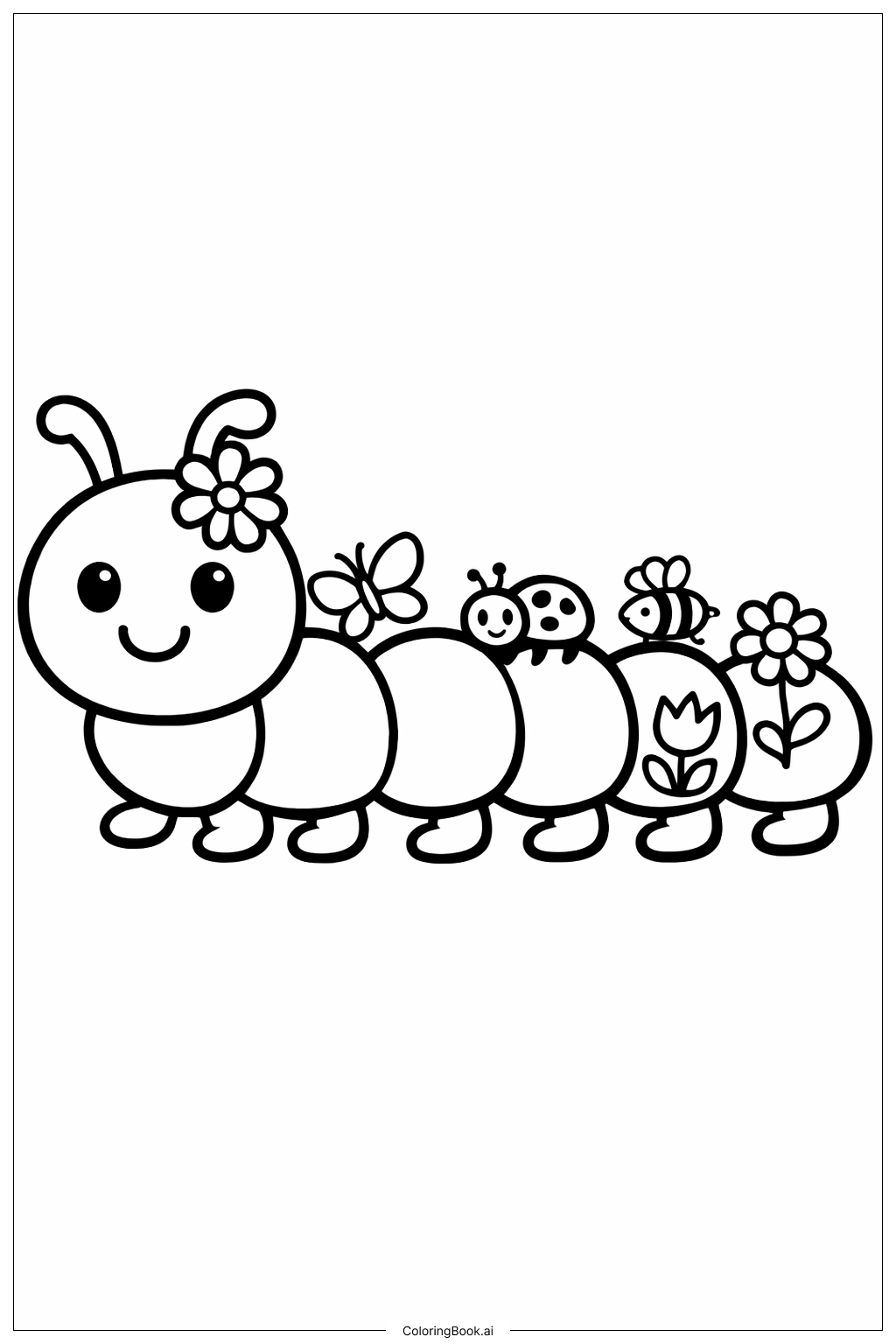  春のイモムシの塗り絵ページ 