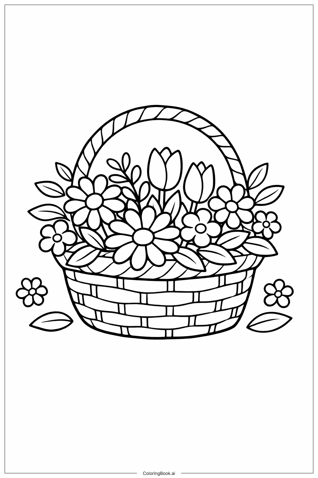  春の花かごの塗り絵ページ 