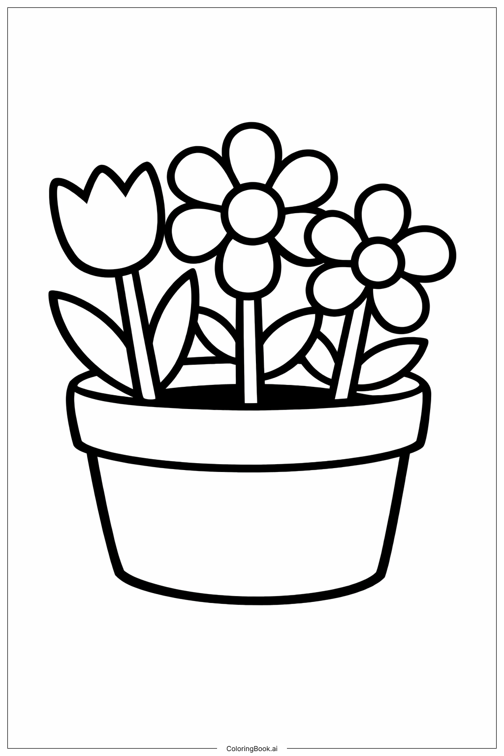  春の花鉢の塗り絵ページ 