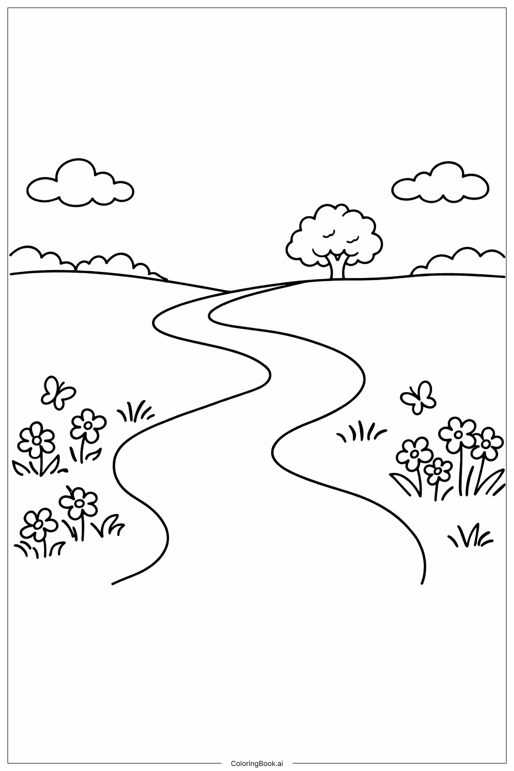  春の散歩道の塗り絵ページ 