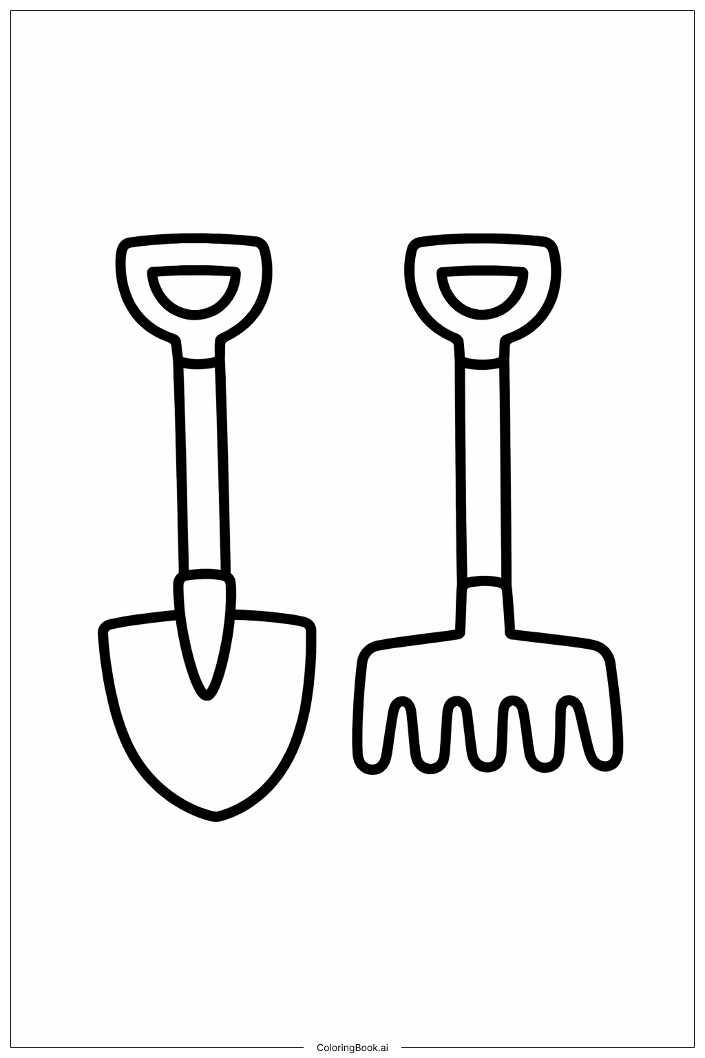  春の庭仕事道具の塗り絵ページ 