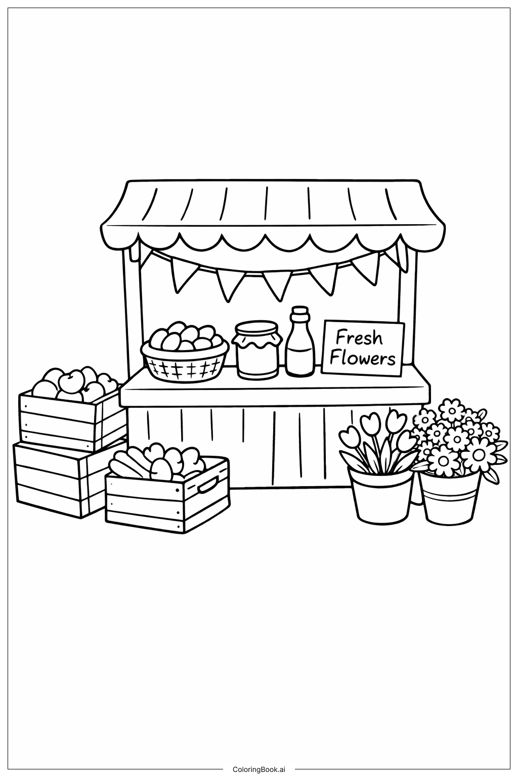  春のマーケット屋台の塗り絵ページ 