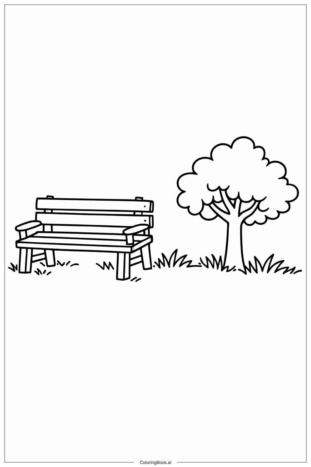  春の公園のベンチの塗り絵ページ 