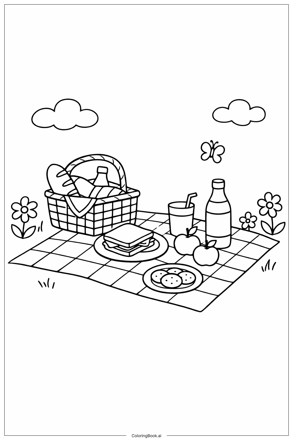  春のピクニックタイムの塗り絵ページ 