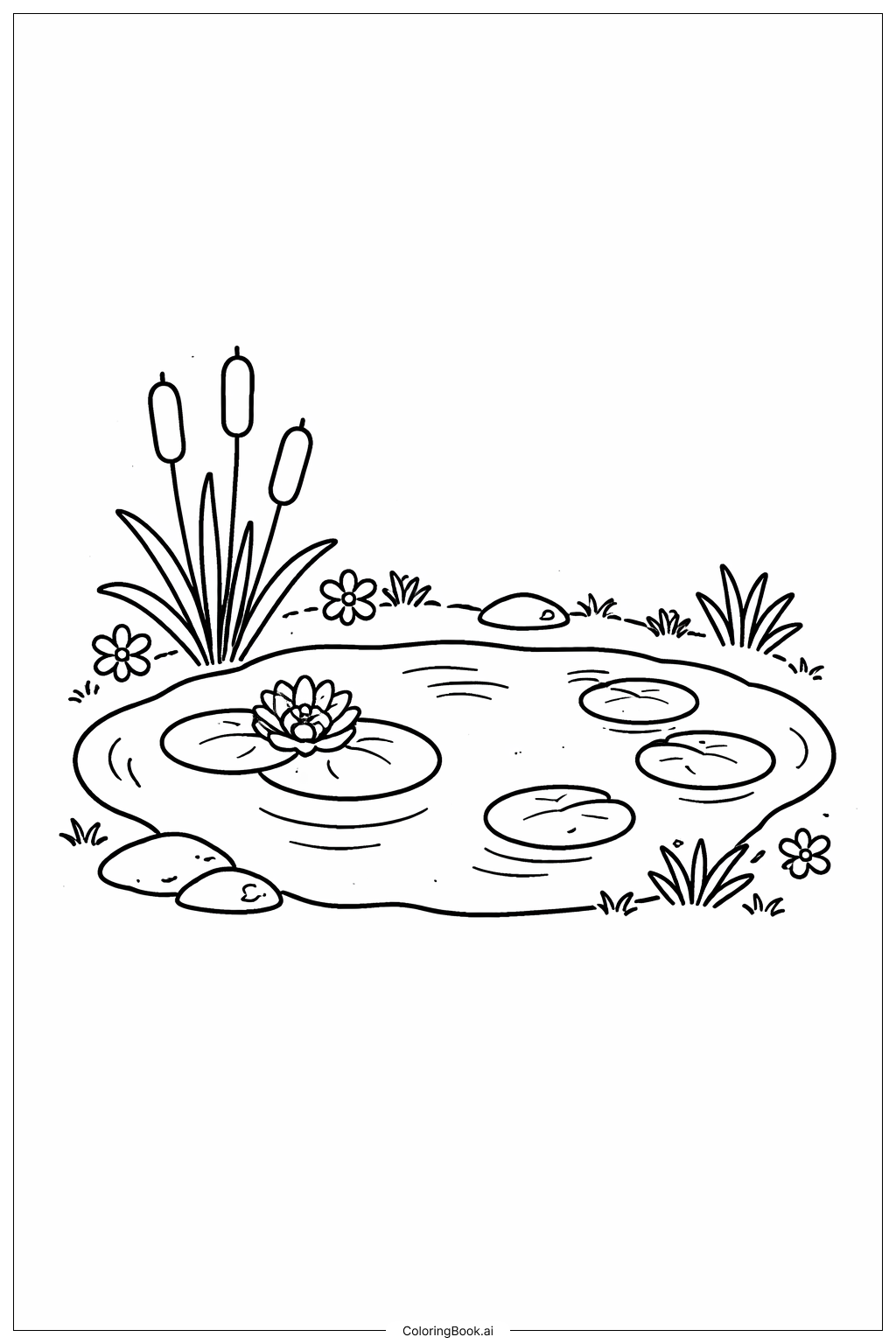  春の池の塗り絵ページ 