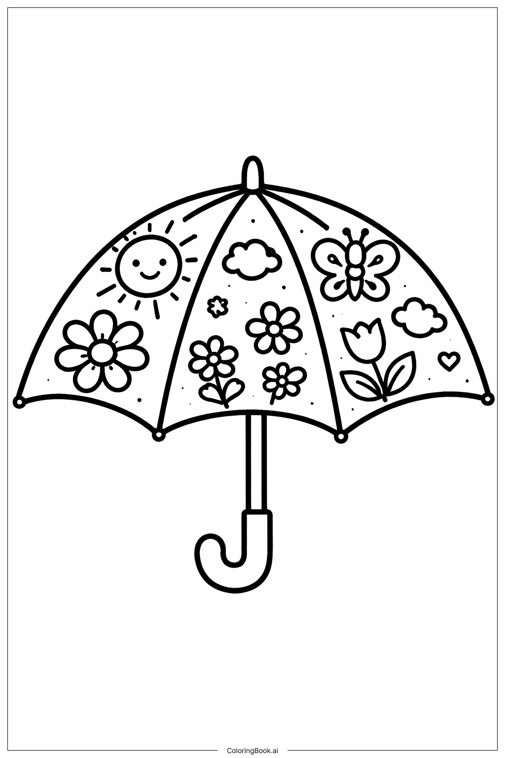  春の傘の塗り絵ページ 