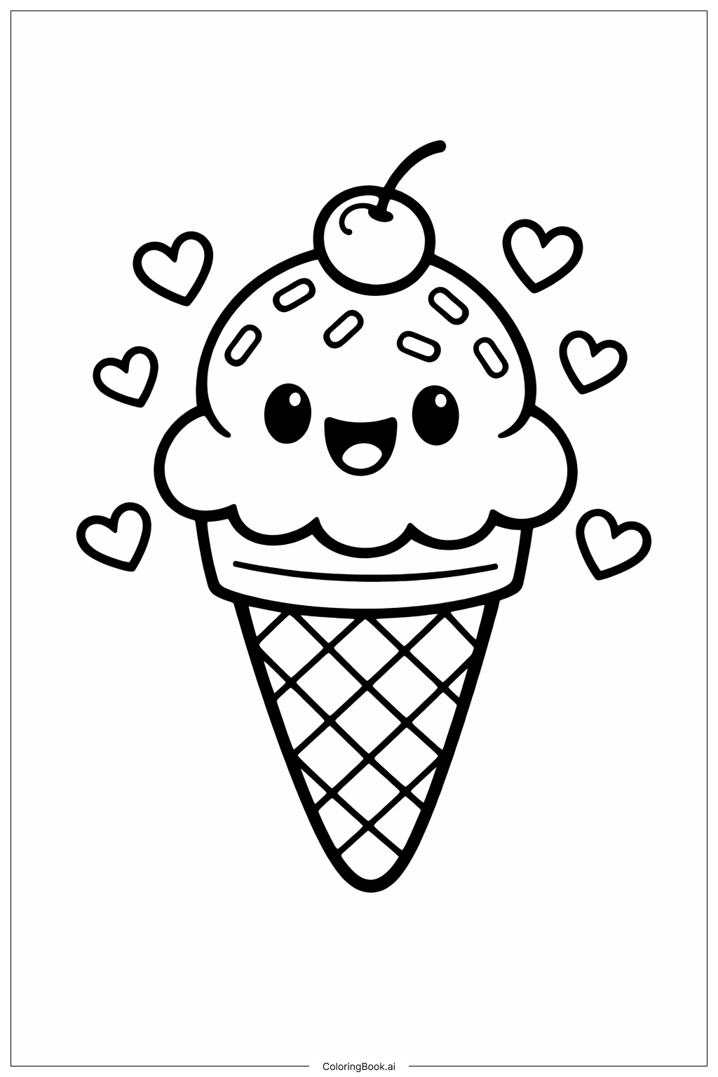  Page de coloriage Cornet de glace aux vermicelles 