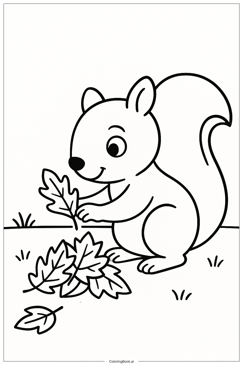 Página para colorir de Esquilo Recolhendo Folhas de Outono