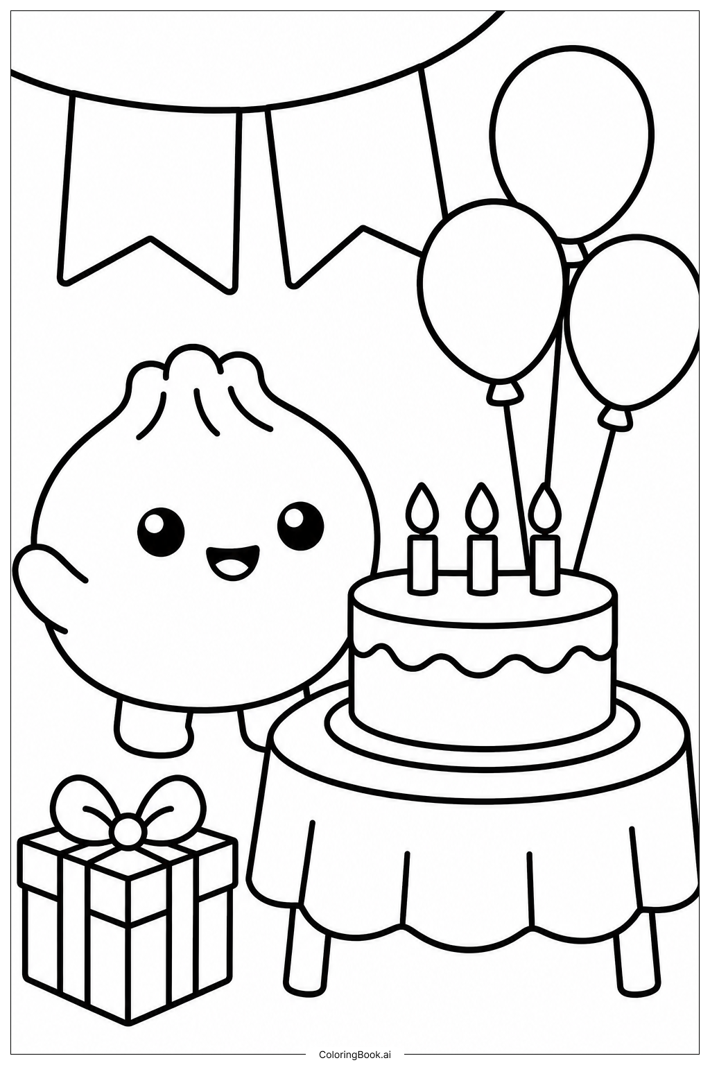 Squishy Dumpling Geburtstagstisch Ausmalseite