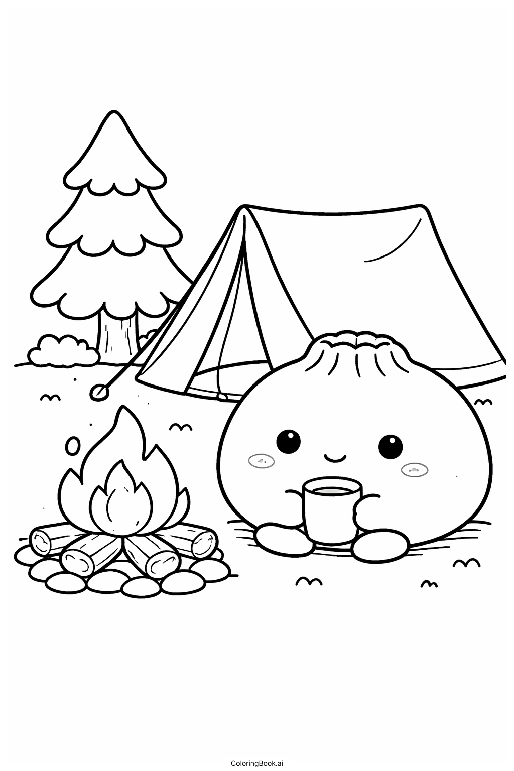 Página para colorear de Squishy Dumpling Camping