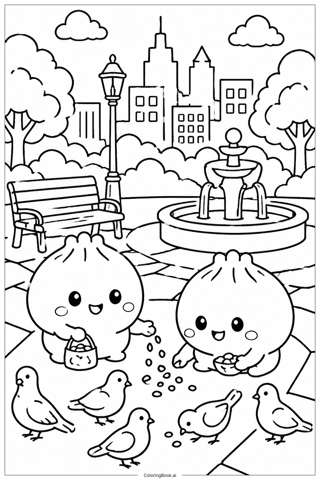 Squishy Dumpling City Park Ausmalseite