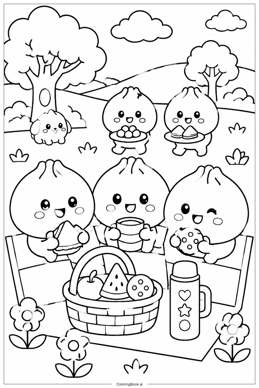  Página para colorear de Picnic Familiar de Squishy Dumpling 