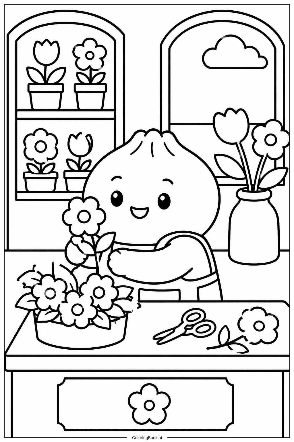  Página para colorear de Squishy Dumpling Flower Shop 