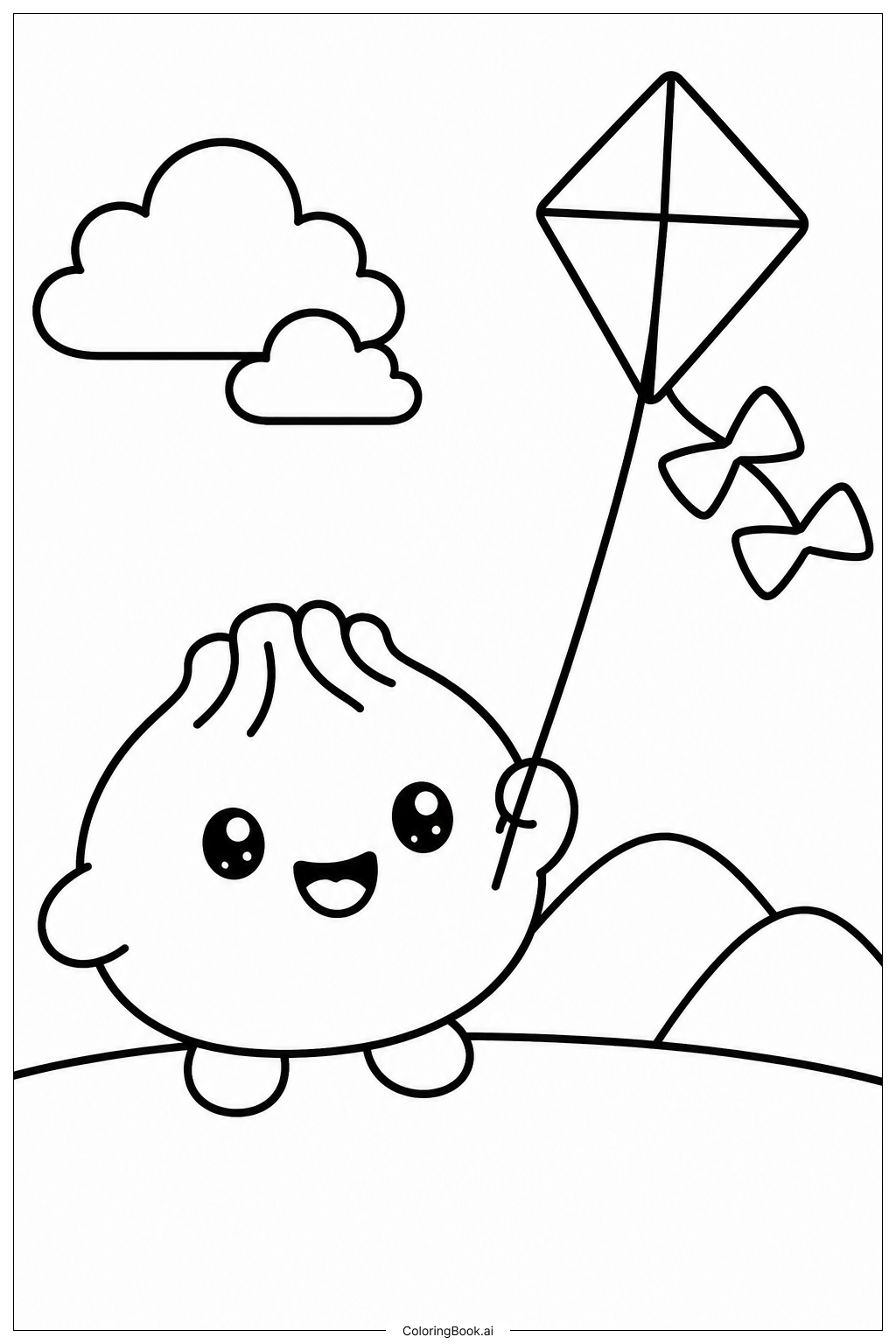 Squishy Dumpling Kite Flying Ausmalseite