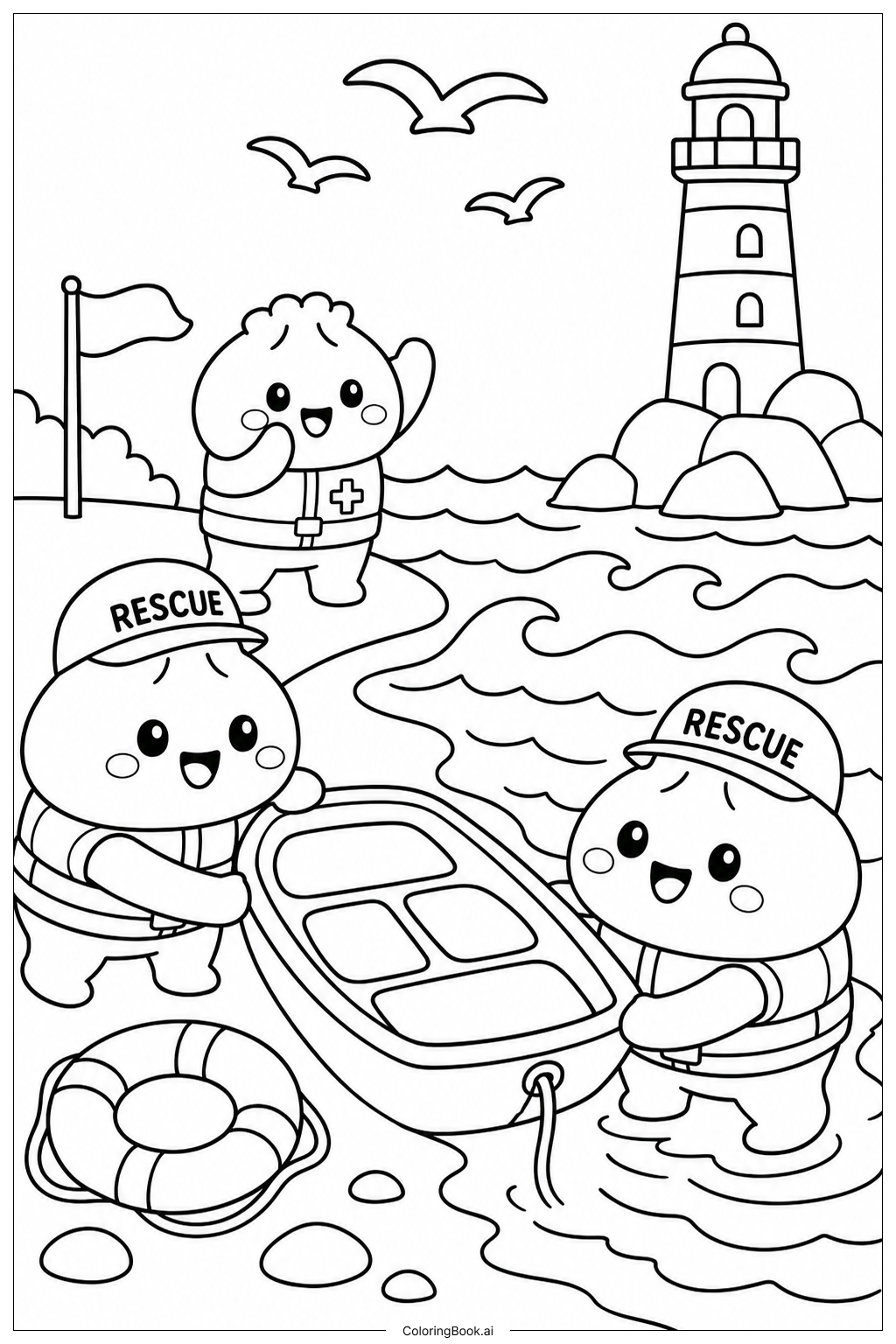 Squishy Dumpling Ocean Rescue Ausmalseite