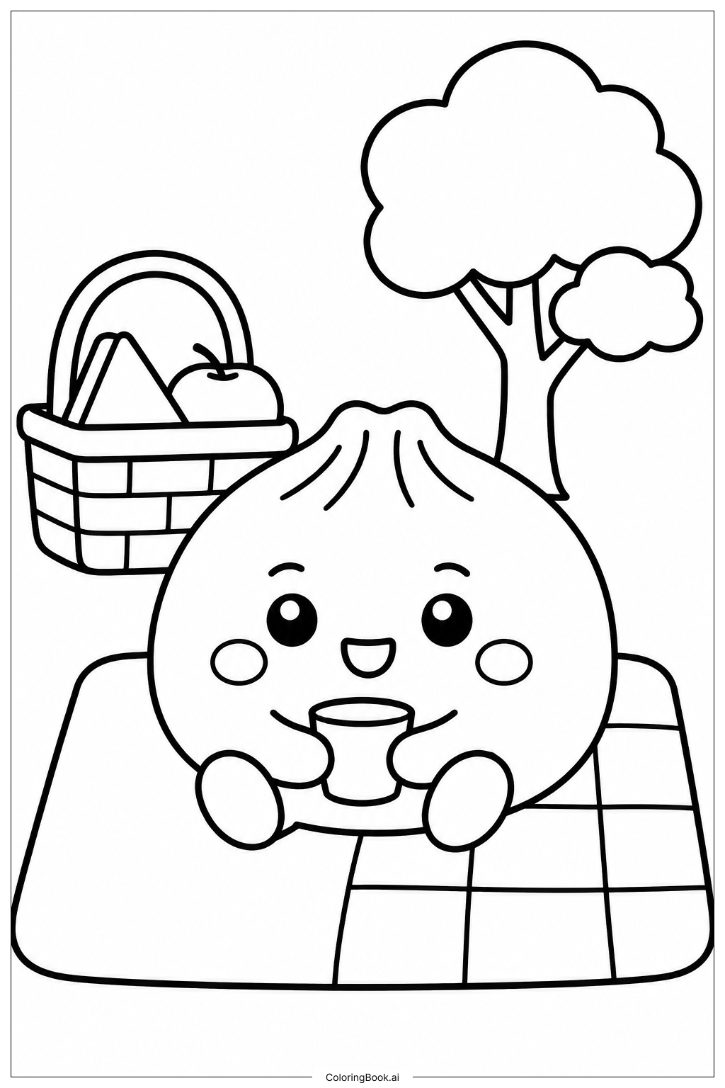  Página para colorear de Manta de picnic Squishy Dumpling 