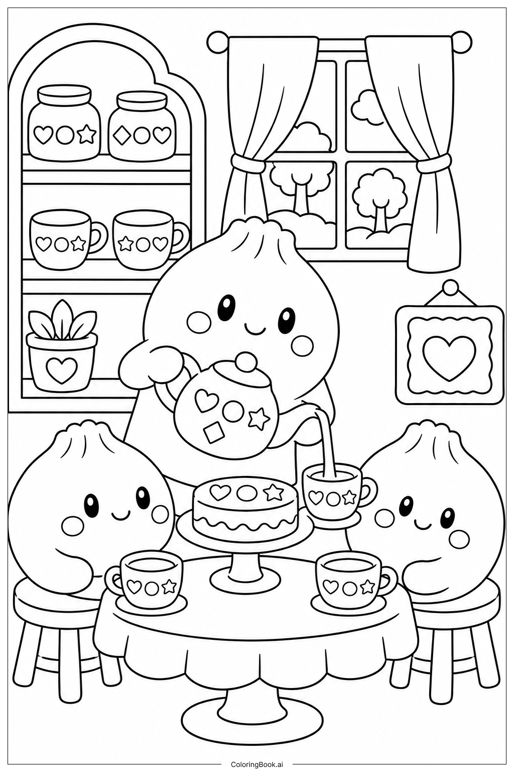  Página para colorear de Fiesta de Té de Squishy Dumpling 