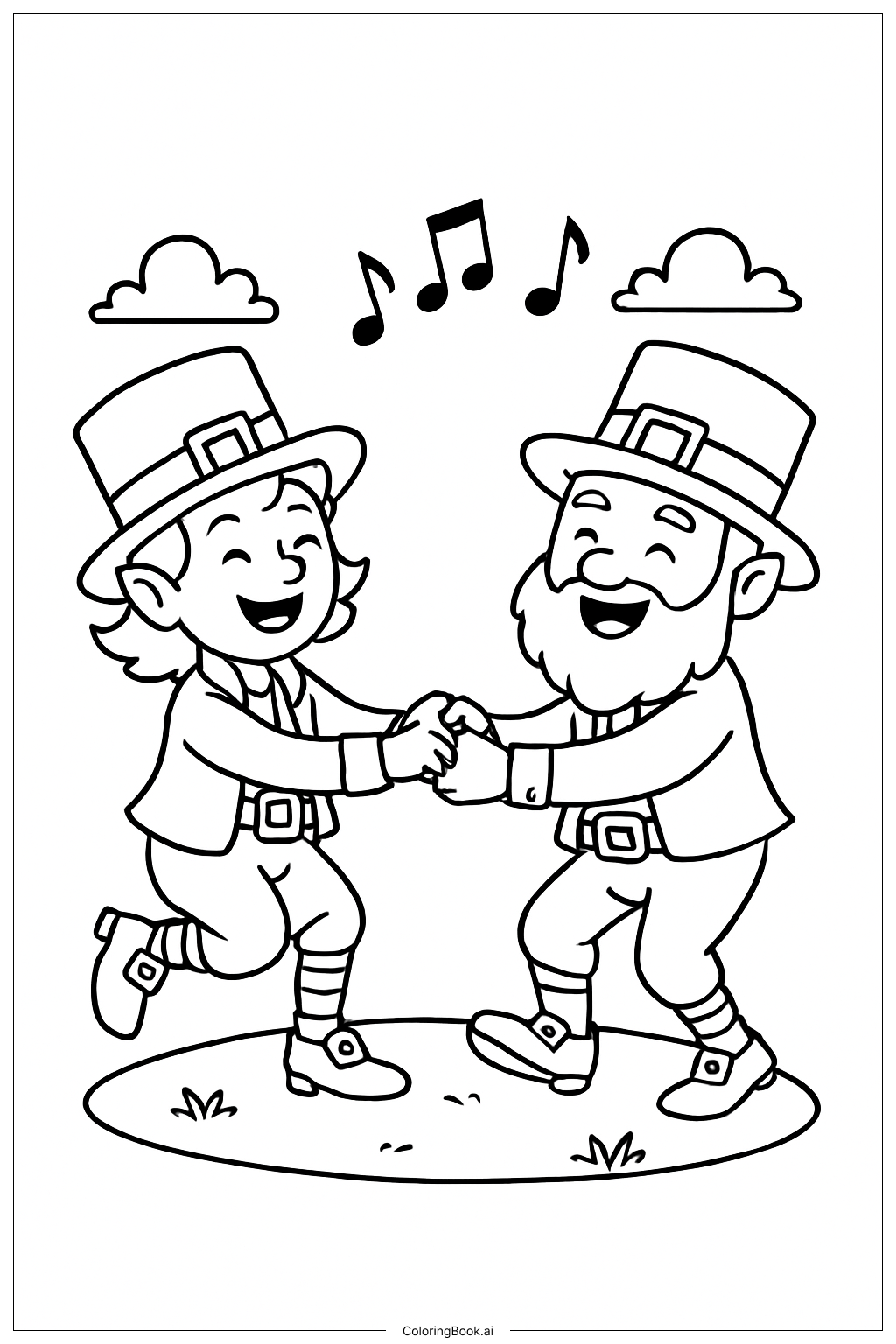  세인트 패트릭 데이 춤추는 레프러콘 그룹 색칠공부 페이지 