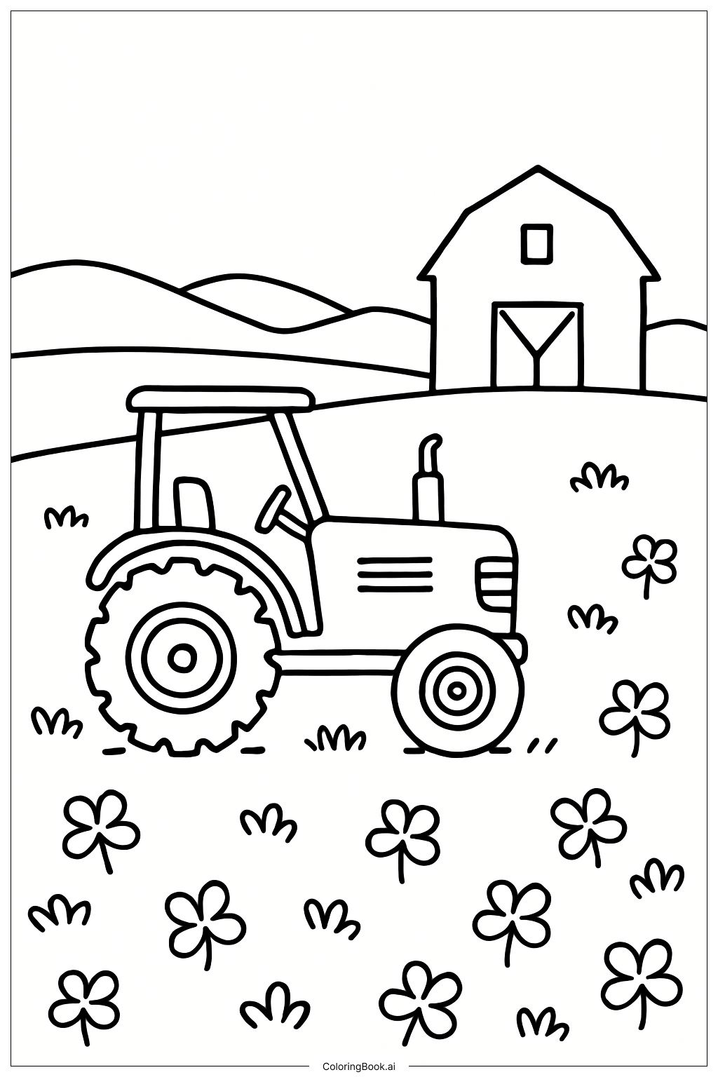  트랙터와 함께하는 세인트 패트릭 데이 농장 색칠공부 페이지 