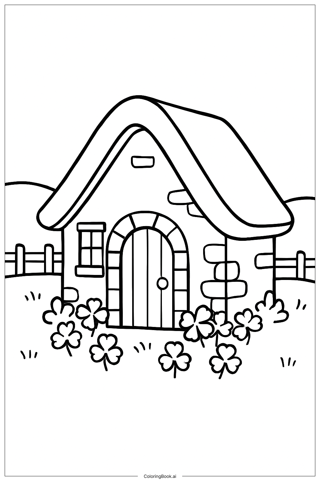  성 패트릭의 날 아일랜드 코티지 풍경 색칠공부 페이지 