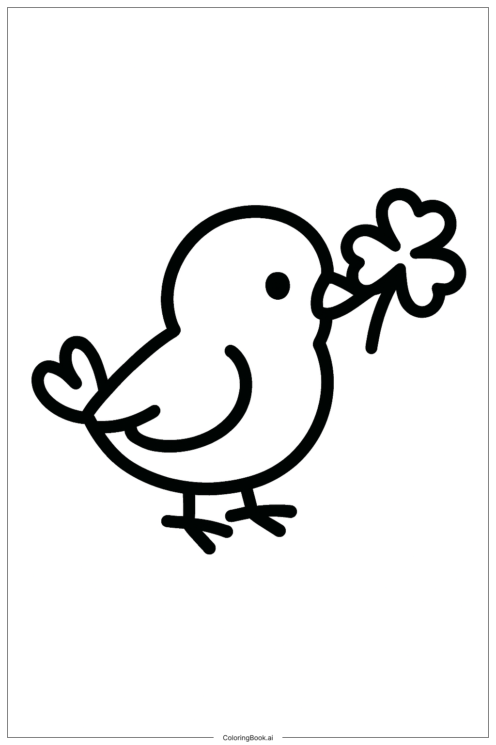  세인트 패트릭 데이 클로버를 가진 작은 새 색칠공부 페이지 