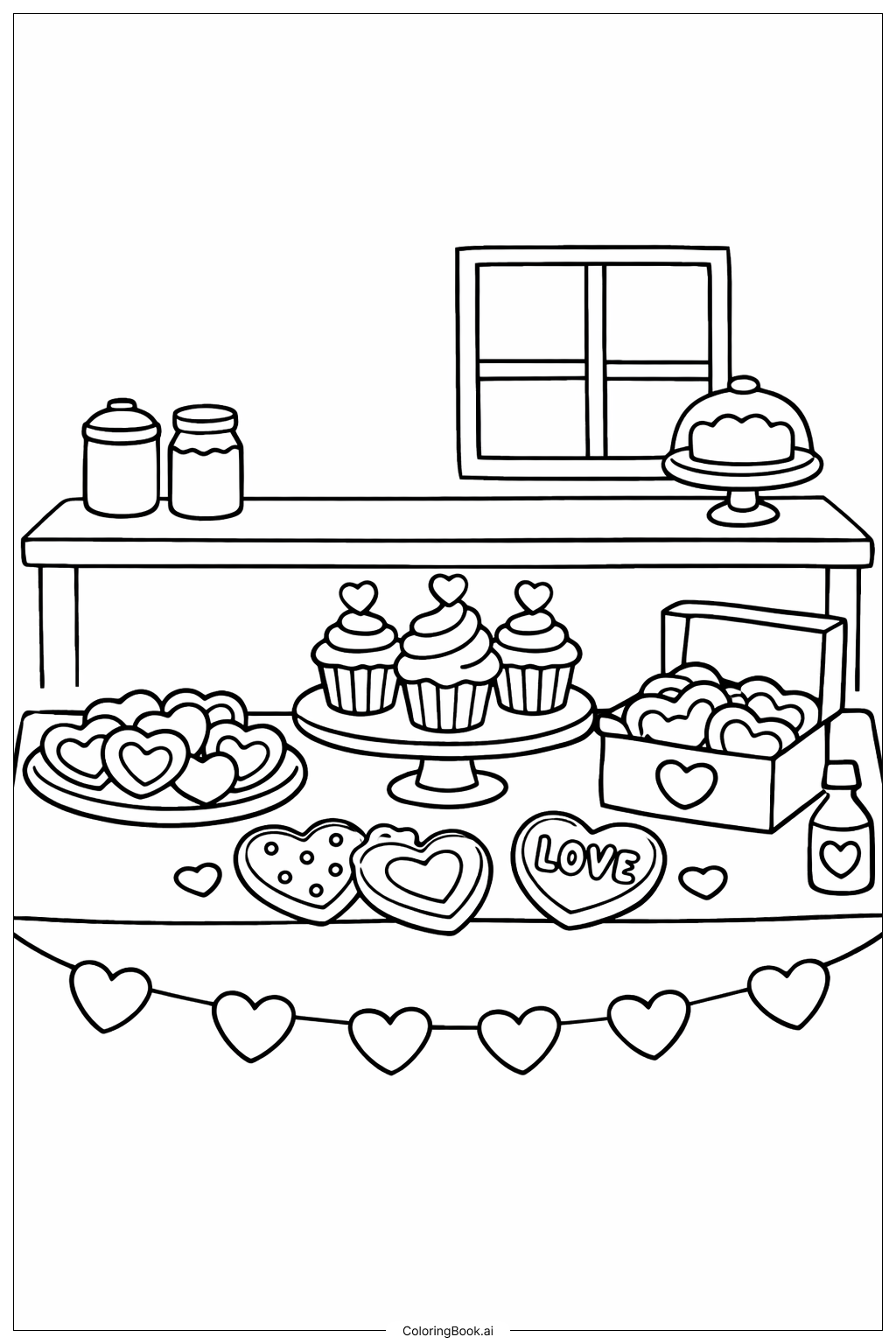  Page de coloriage Pâtisseries de la Saint-Valentin 