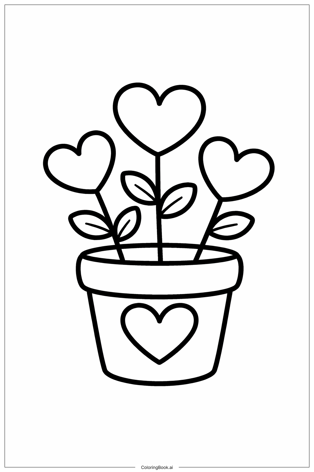  Page de coloriage Pot de fleurs de la Saint-Valentin 