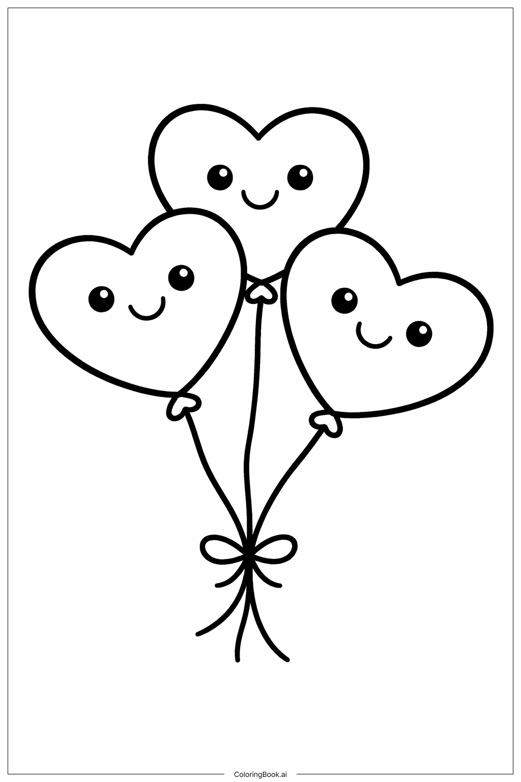  Page de coloriage Bouquet de Ballons en Forme de Cœur Saint-Valentin 