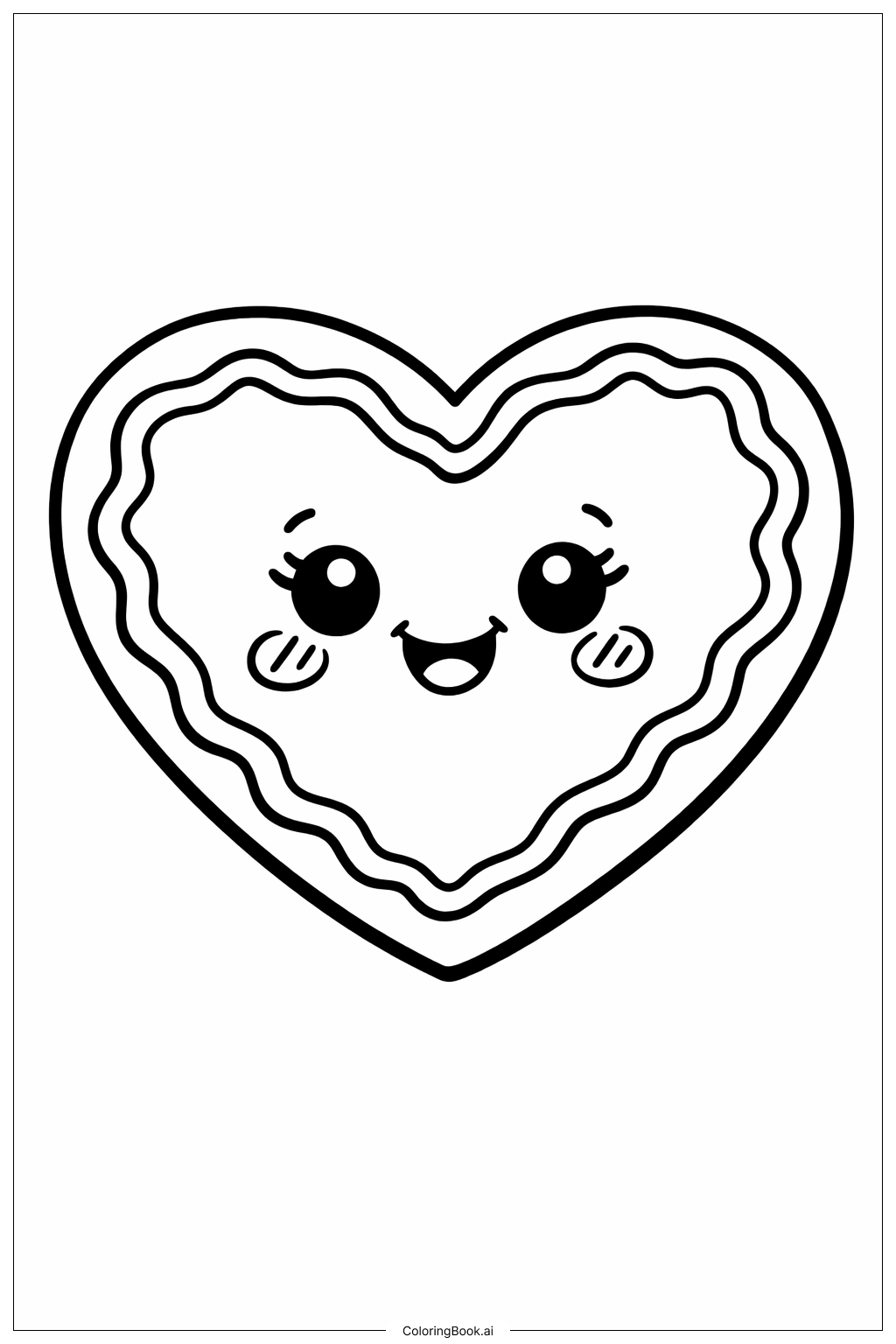  Page de coloriage Biscuit en forme de cœur pour la Saint-Valentin 